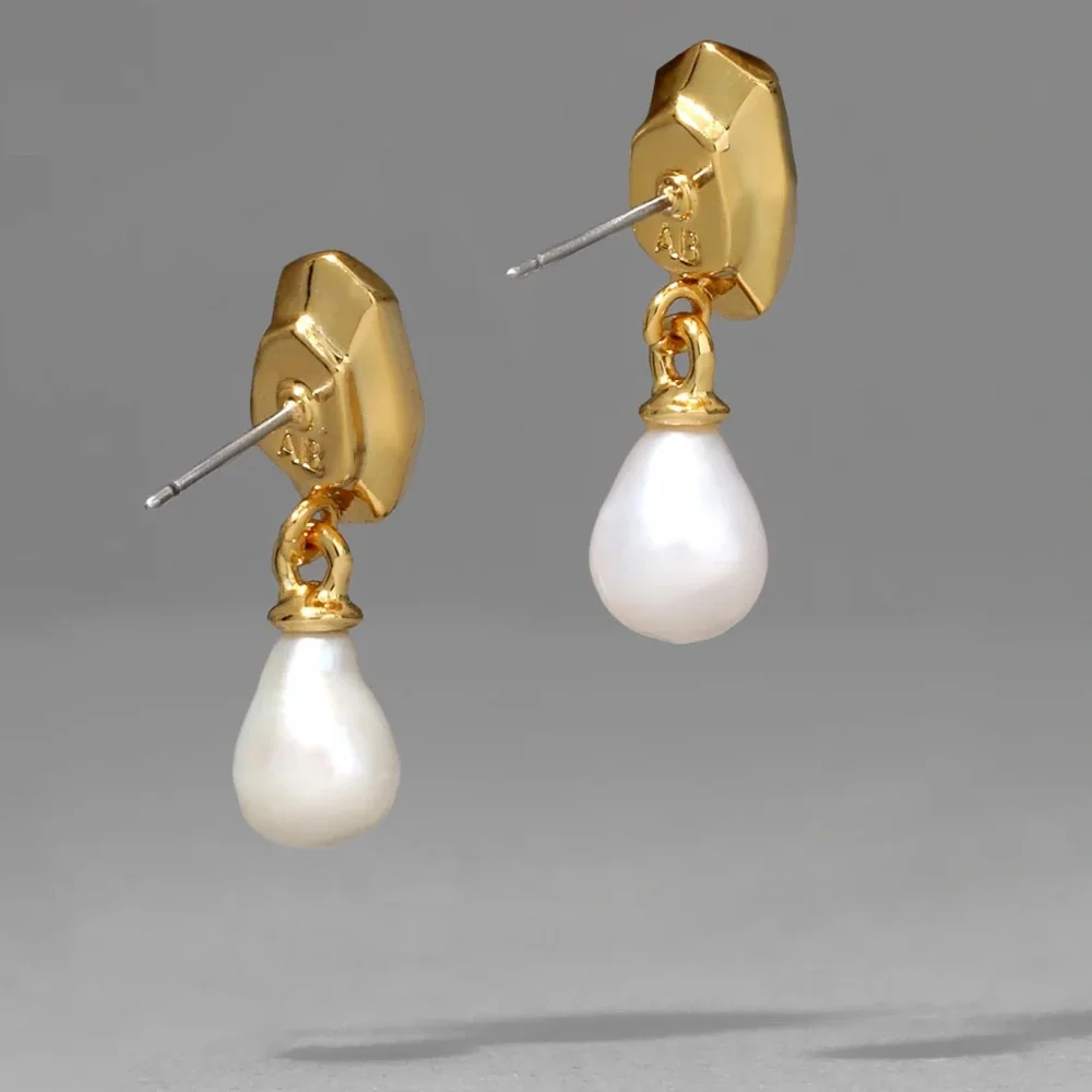 ALEXIS BITTAR • Crystal Freshwater Pearl Drop Gold Earrings